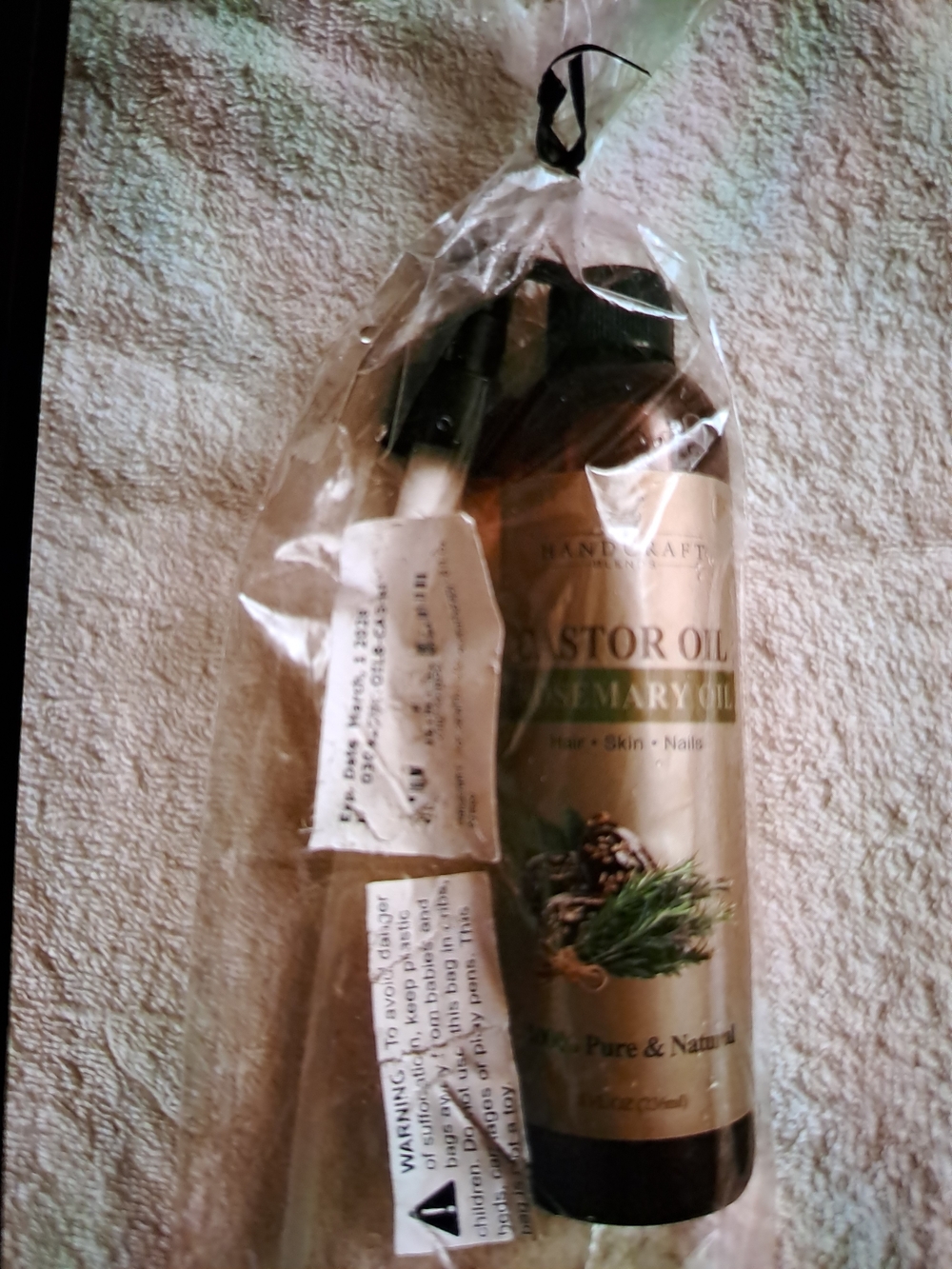New HAIR, NAILS. Hand Crafted Castor & Rosemary Oil - Bottle